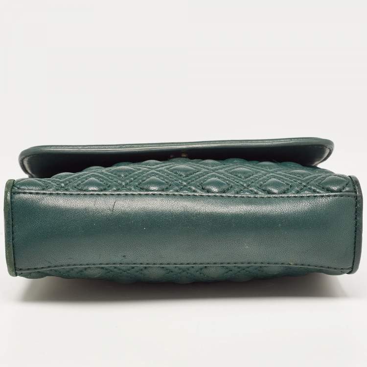 Pre Owned Tory Burch Green Leather Small Fleming Shoulder Bag