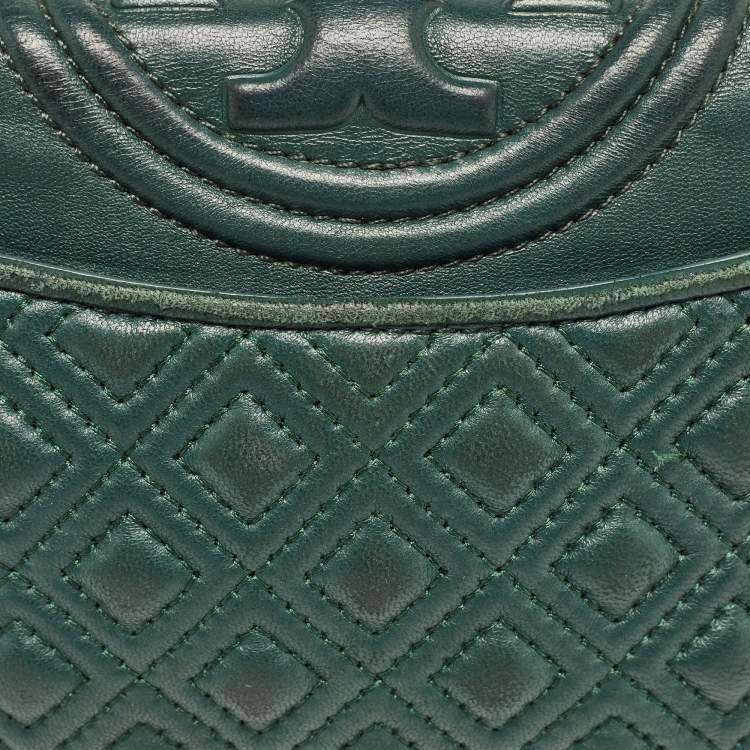 Pre Owned Tory Burch Green Leather Small Fleming Shoulder Bag