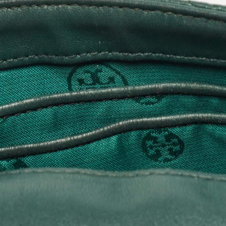 Pre Owned Tory Burch Green Leather Small Fleming Shoulder Bag