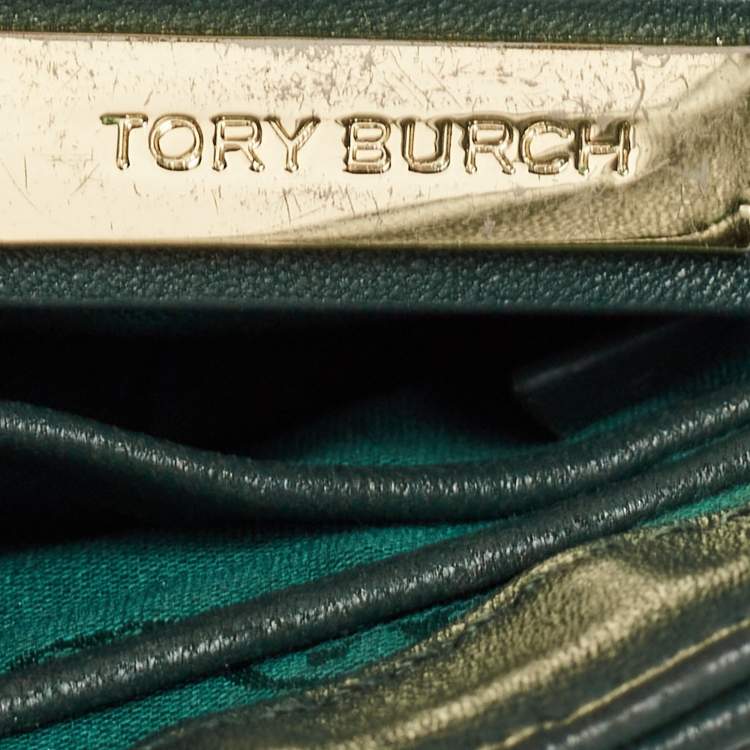 Pre Owned Tory Burch Green Leather Small Fleming Shoulder Bag