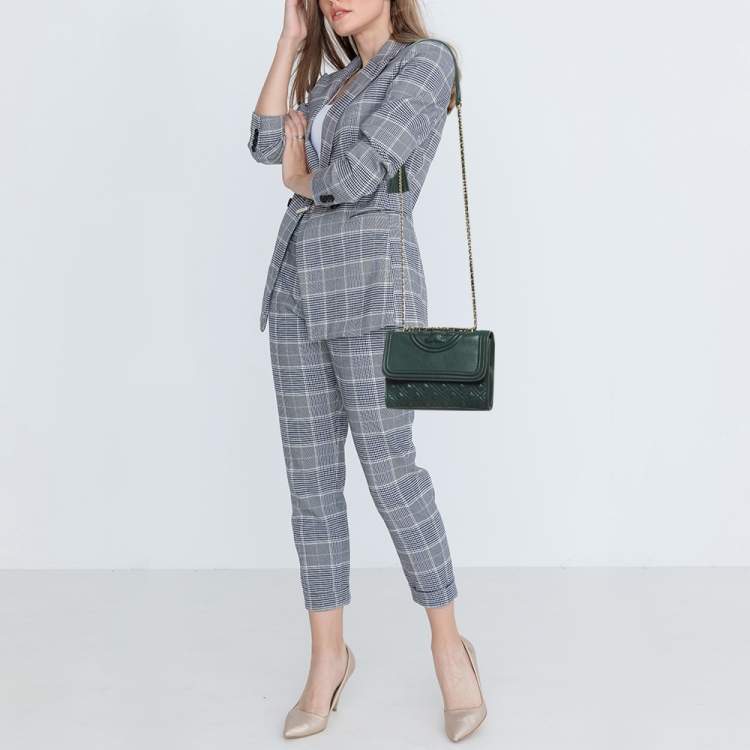 Pre Owned Tory Burch Green Leather Small Fleming Shoulder Bag