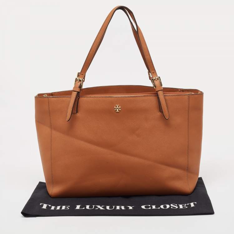 Pre Owned Tory Burch Brown Leather Large York Buckle Shopper Tote