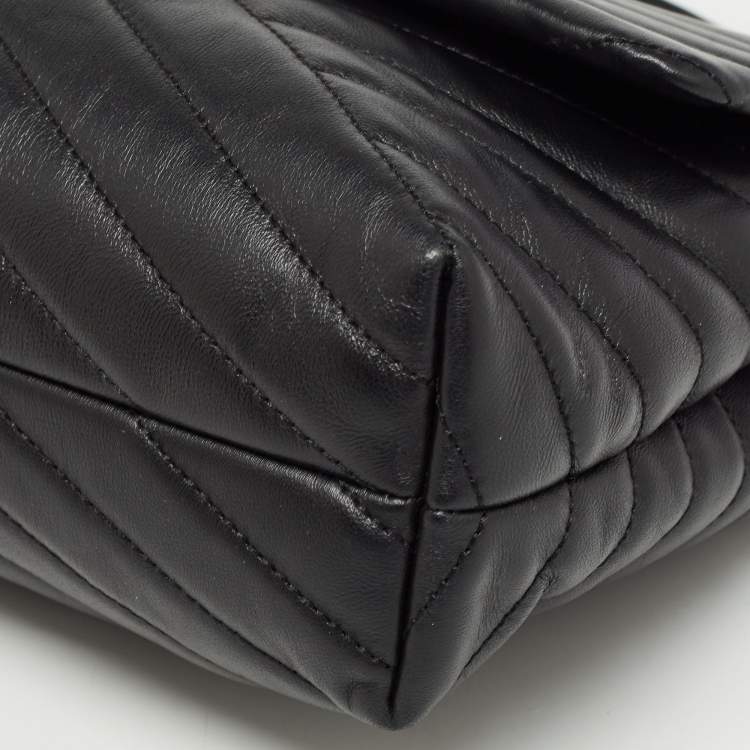 Pre Owned Tory Burch Black Chevron Leather Kira Convertible Shoulder Bag