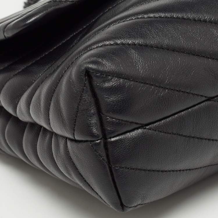 Pre Owned Tory Burch Black Chevron Leather Kira Convertible Shoulder Bag