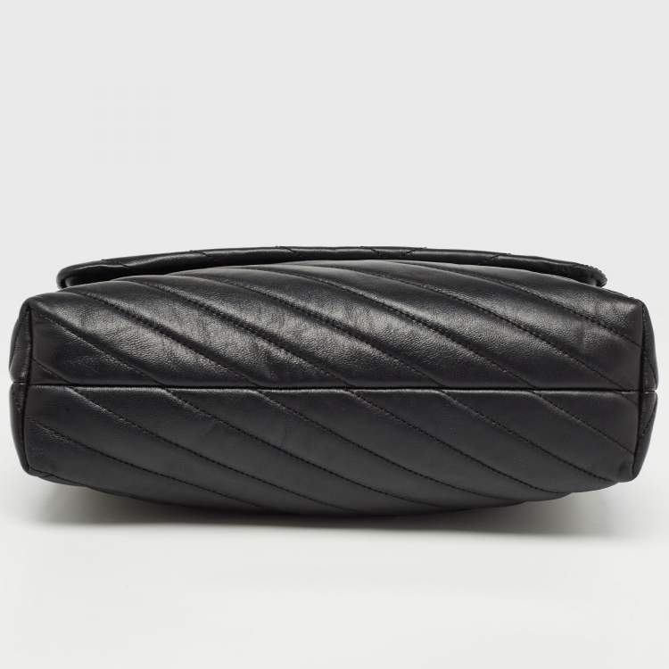 Pre Owned Tory Burch Black Chevron Leather Kira Convertible Shoulder Bag