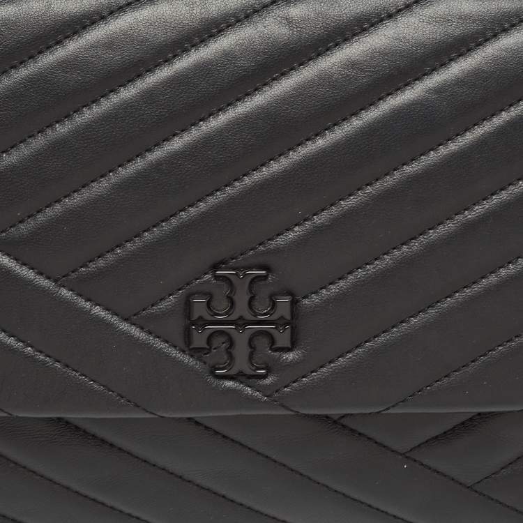 Pre Owned Tory Burch Black Chevron Leather Kira Convertible Shoulder Bag