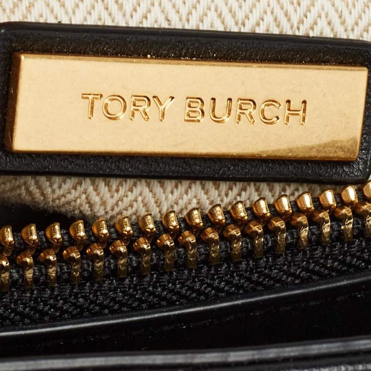 Pre Owned Tory Burch Black Chevron Leather Kira Convertible Shoulder Bag