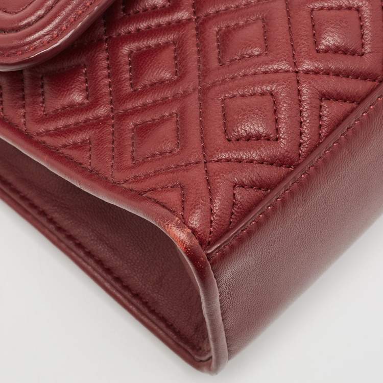 Pre Owned Tory Burch Burgundy Quilted Leather Large Fleming Shoulder Bag