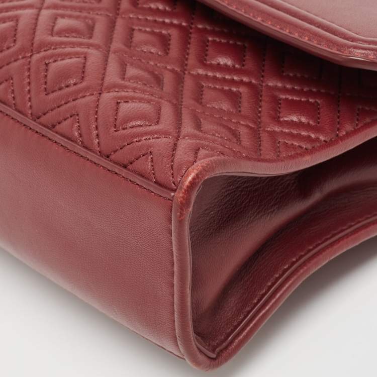 Pre Owned Tory Burch Burgundy Quilted Leather Large Fleming Shoulder Bag