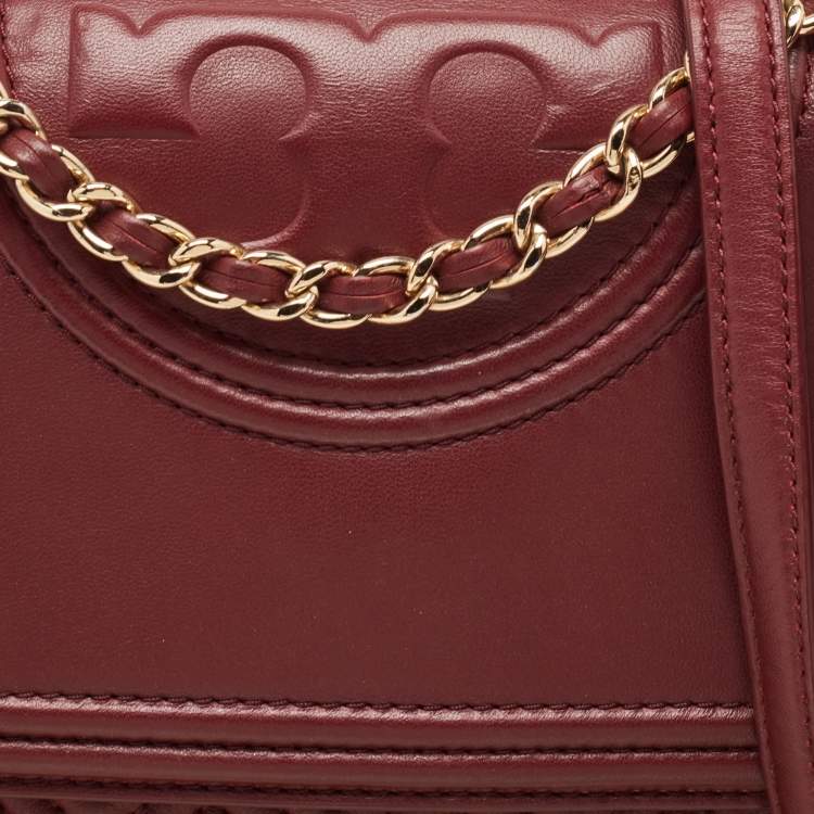 Pre Owned Tory Burch Burgundy Quilted Leather Large Fleming Shoulder Bag