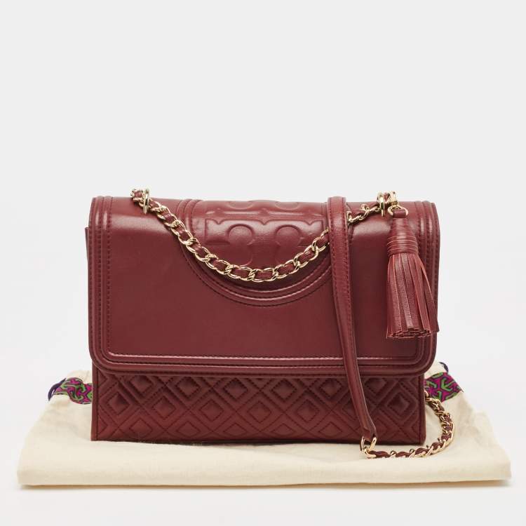 Pre Owned Tory Burch Burgundy Quilted Leather Large Fleming Shoulder Bag