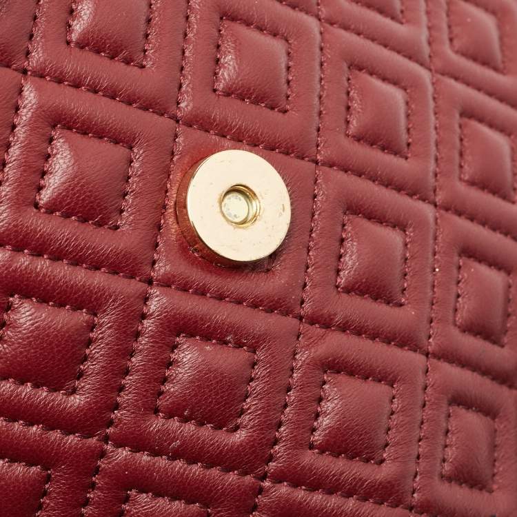 Pre Owned Tory Burch Burgundy Quilted Leather Large Fleming Shoulder Bag
