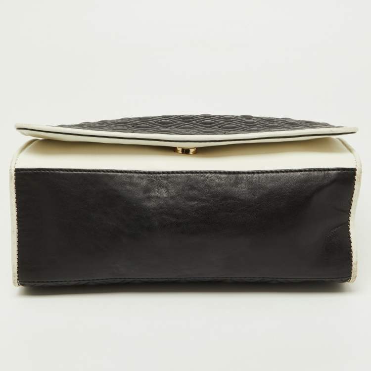 Pre Owned Tory Burch Black/White Leather Fleming Shoulder Bag