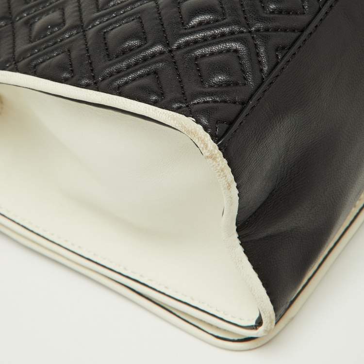 Pre Owned Tory Burch Black/White Leather Fleming Shoulder Bag