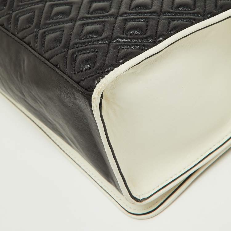 Pre Owned Tory Burch Black/White Leather Fleming Shoulder Bag