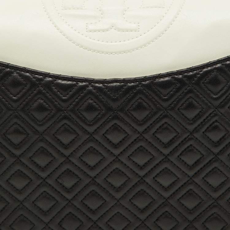 Pre Owned Tory Burch Black/White Leather Fleming Shoulder Bag