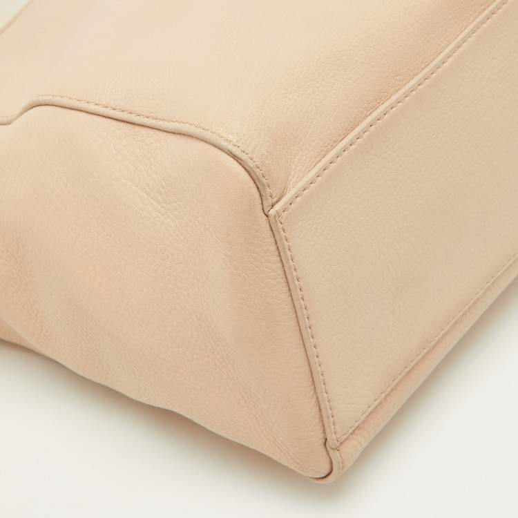 Pre Owned Tory Burch Light Pink/Beige Leather Drawstring Tote