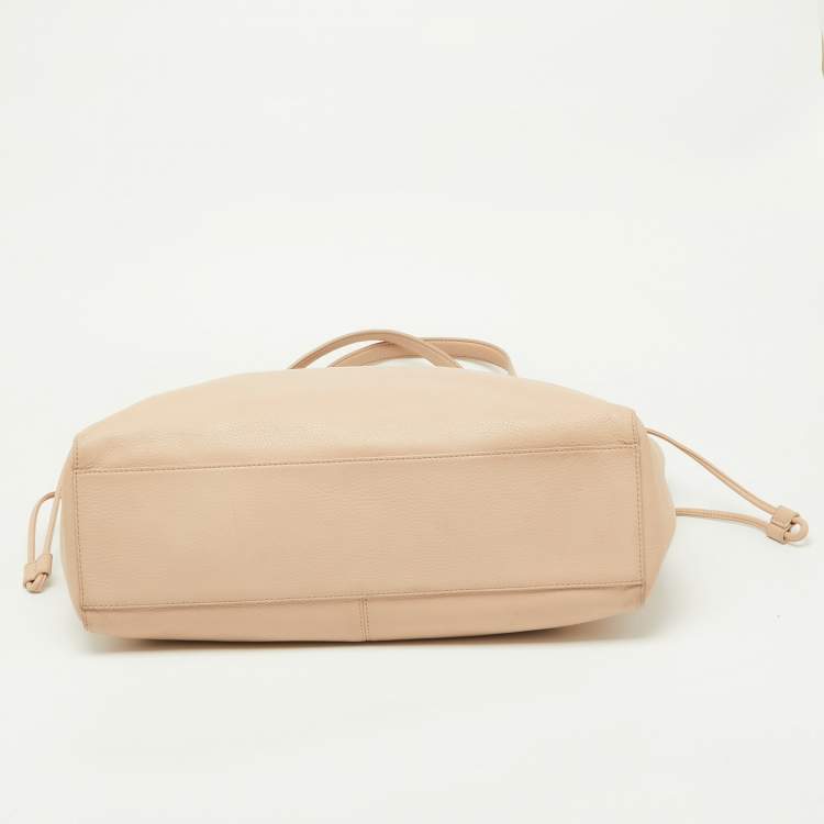 Pre Owned Tory Burch Light Pink/Beige Leather Drawstring Tote