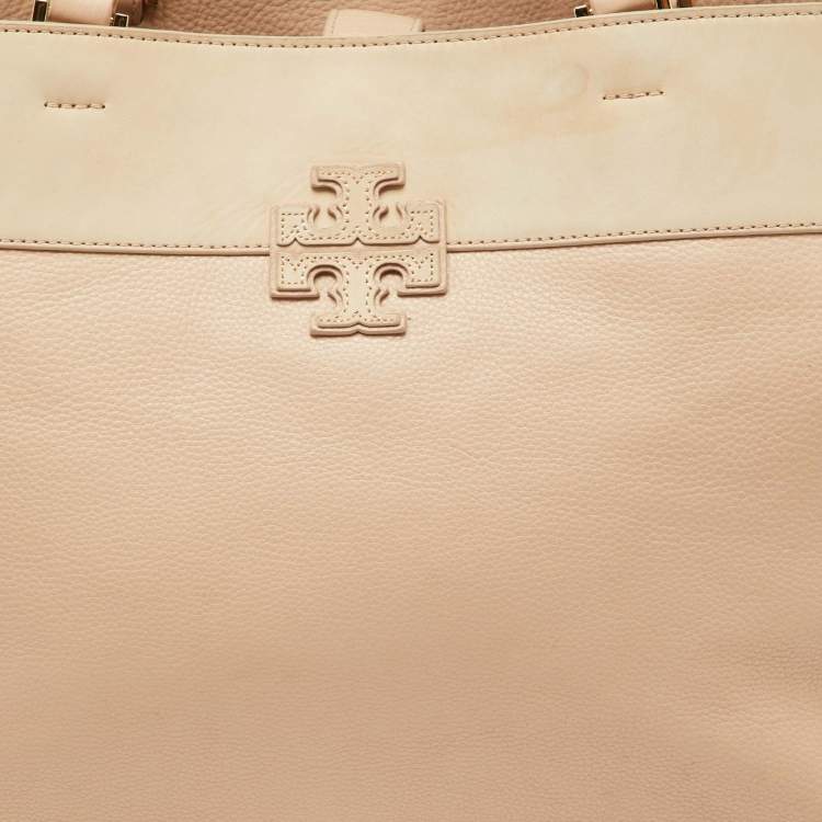 Pre Owned Tory Burch Light Pink/Beige Leather Drawstring Tote