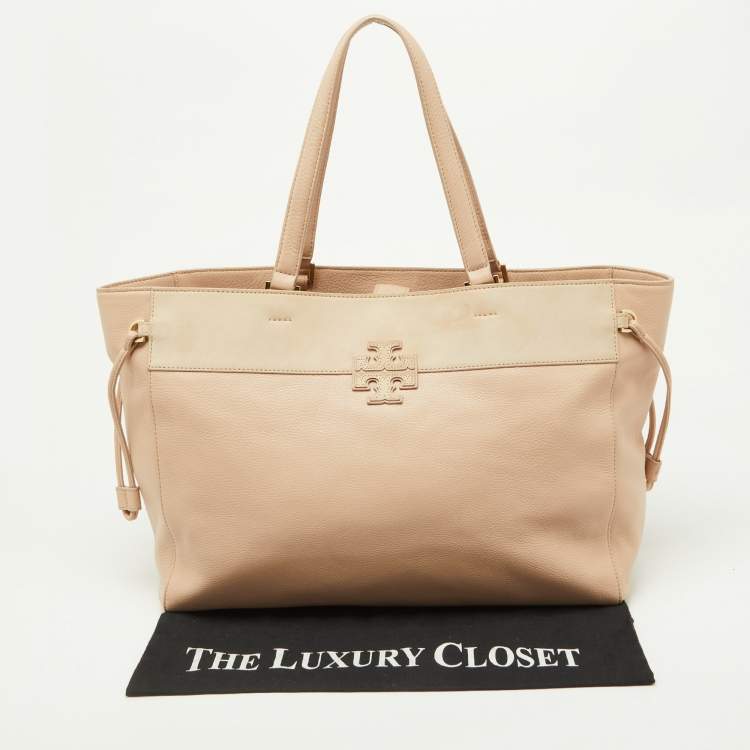 Pre Owned Tory Burch Light Pink/Beige Leather Drawstring Tote