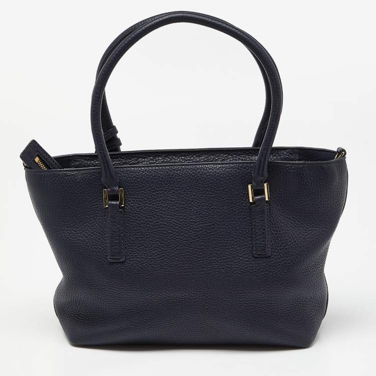 Pre Owned Tory Burch Blue Leather Top Zip Tassel Tote