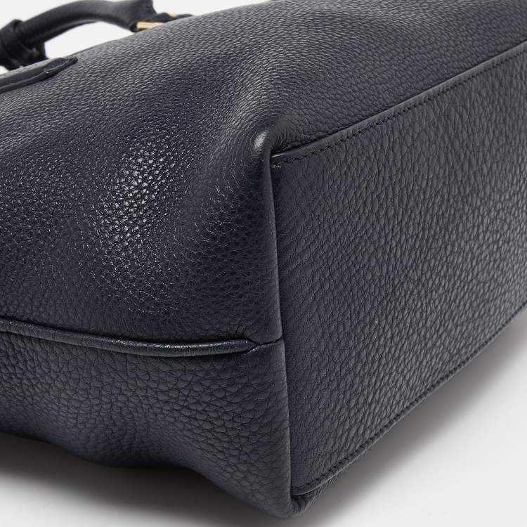 Pre Owned Tory Burch Blue Leather Top Zip Tassel Tote