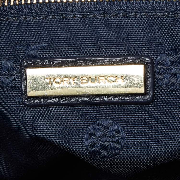 Pre Owned Tory Burch Blue Leather Top Zip Tassel Tote