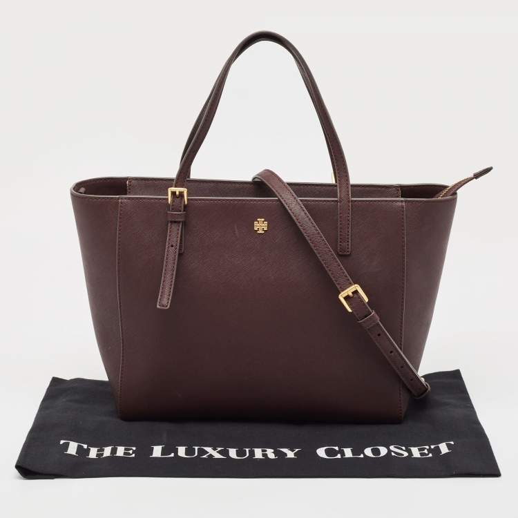 Pre Owned Tory Burch Burgundy Leather Emerson Tote