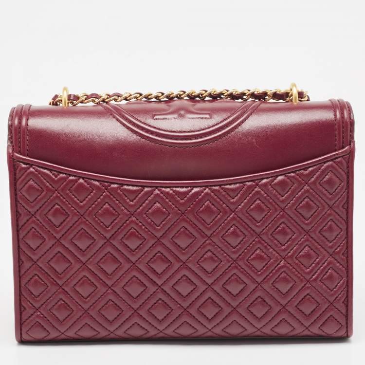 Pre Owned Tory Burch Burgundy Leather Fleming Crossbody Bag
