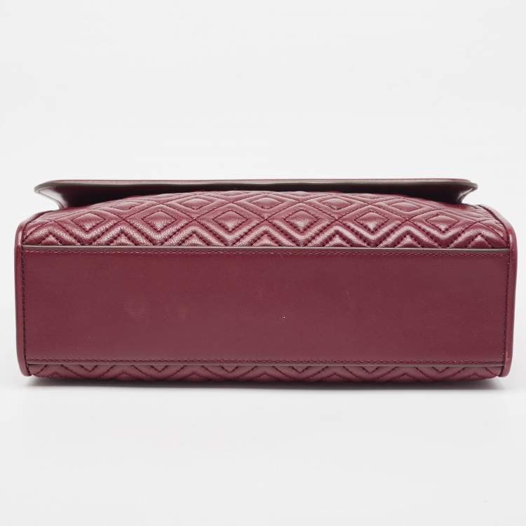 Pre Owned Tory Burch Burgundy Leather Fleming Crossbody Bag