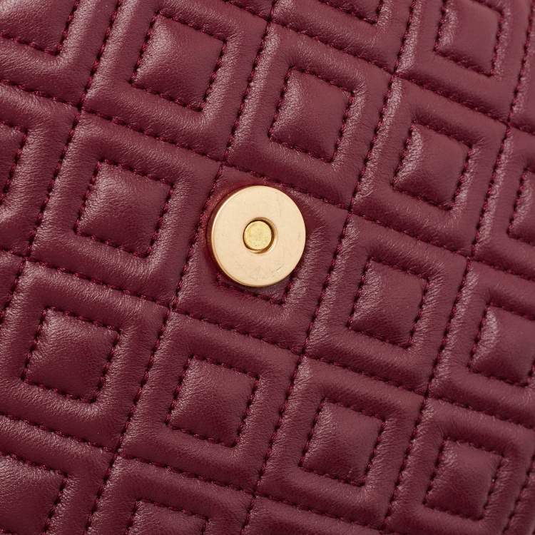 Pre Owned Tory Burch Burgundy Leather Fleming Crossbody Bag