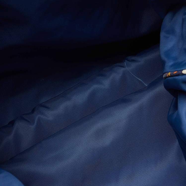 Pre Owned Tory Burch Multicolor/Blue Floral Printed Nylon and Leather Reversible Tote