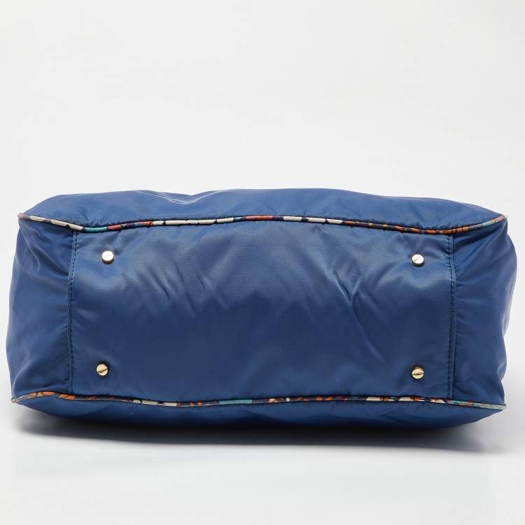 Pre Owned Tory Burch Multicolor/Blue Floral Printed Nylon and Leather Reversible Tote