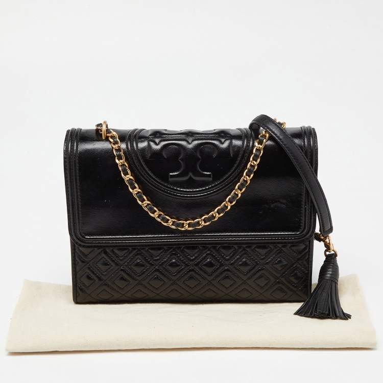 مملوكة مسبقًا Tory Burch Black Quilted Leather Fleming Shoulder Bag