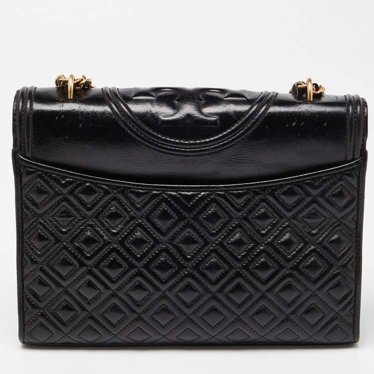مملوكة مسبقًا Tory Burch Black Quilted Leather Fleming Shoulder Bag