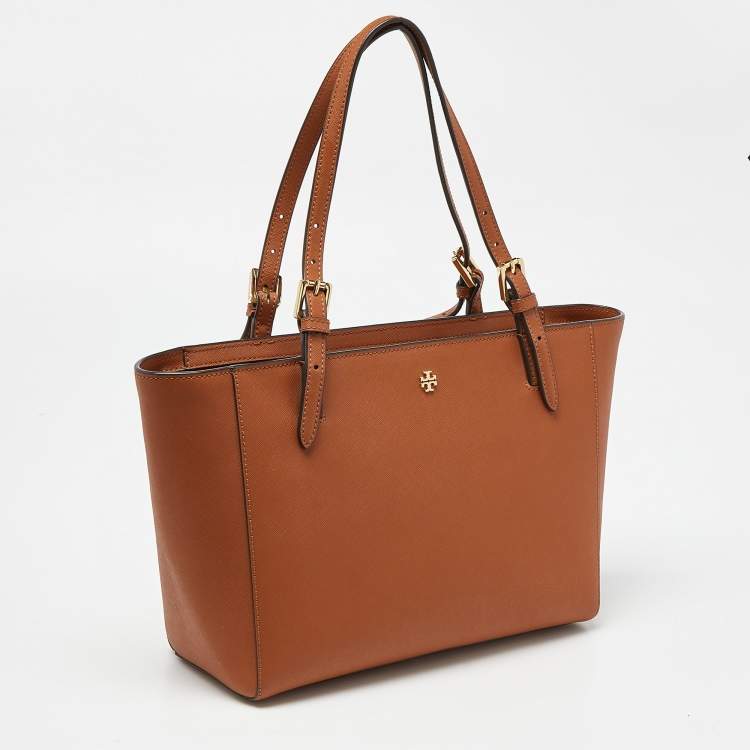 Pre Owned Tory Burch Brown Saffiano Leather Medium York Buckle Tote