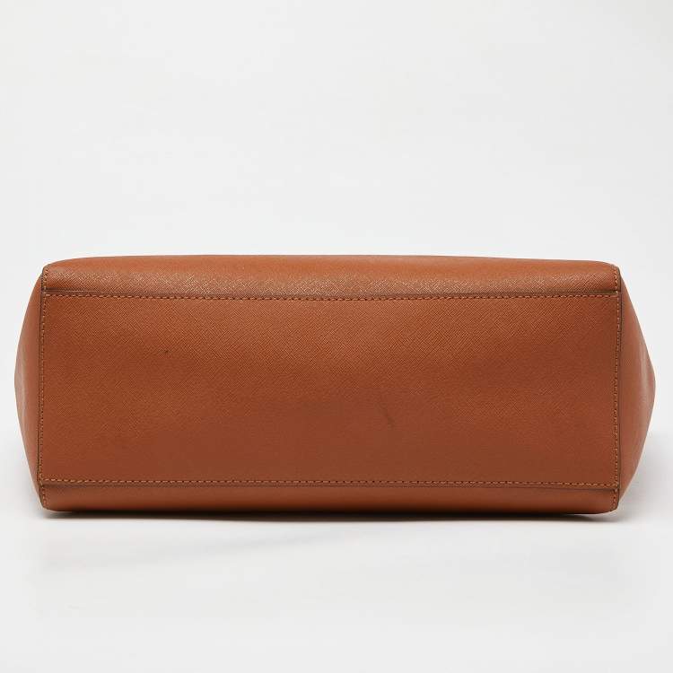 Pre Owned Tory Burch Brown Saffiano Leather Medium York Buckle Tote