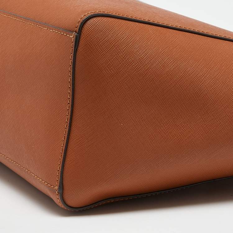 Pre Owned Tory Burch Brown Saffiano Leather Medium York Buckle Tote