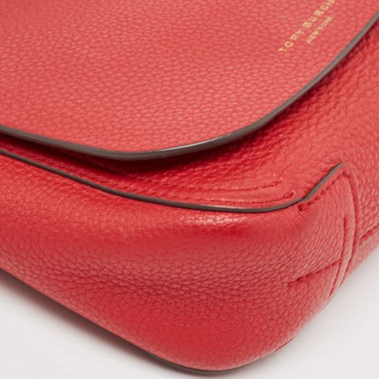 Pre Owned Tory Burch Red/Brown Leather Perry Crossbody Bag