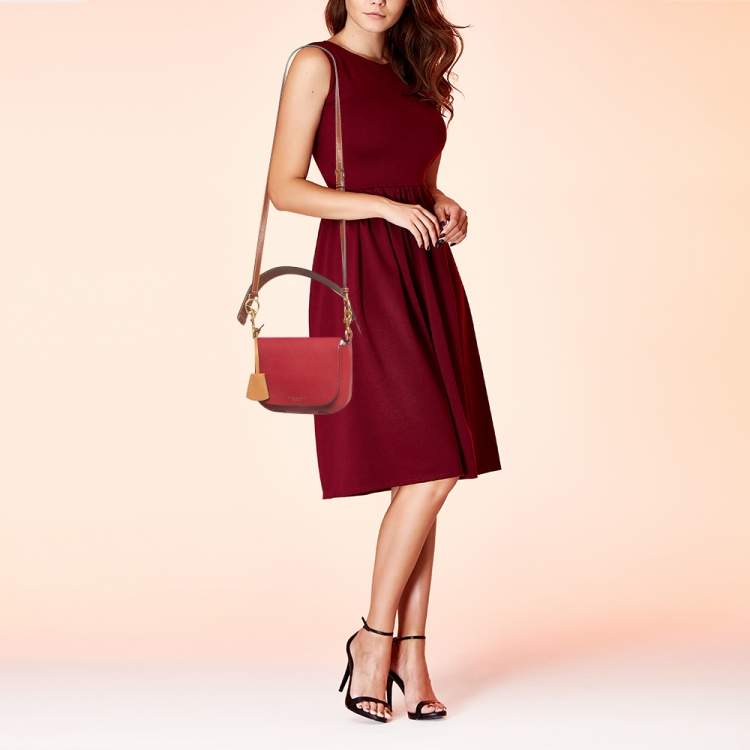 Pre Owned Tory Burch Red/Brown Leather Perry Crossbody Bag