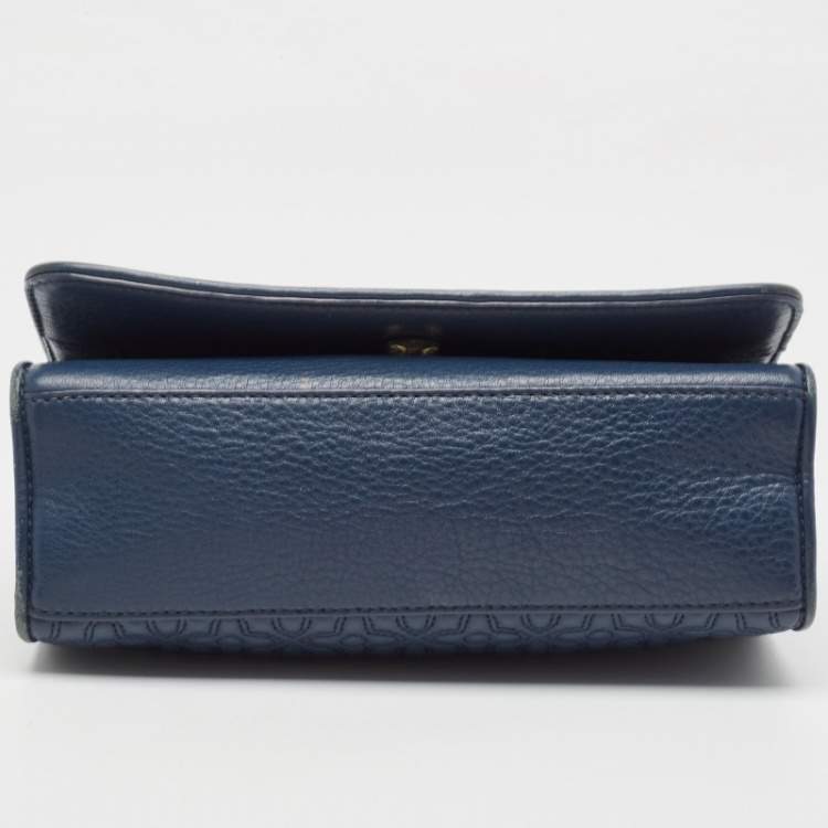Pre Owned Tory Burch Navy Blue Leather Medium Fleming Shoulder Bag
