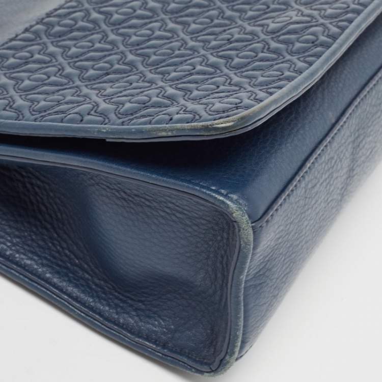 Pre Owned Tory Burch Navy Blue Leather Medium Fleming Shoulder Bag