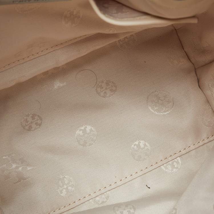 Pre Owned Tory Burch Cream Quilted Leather Willa Drawstring Bucket Bag 