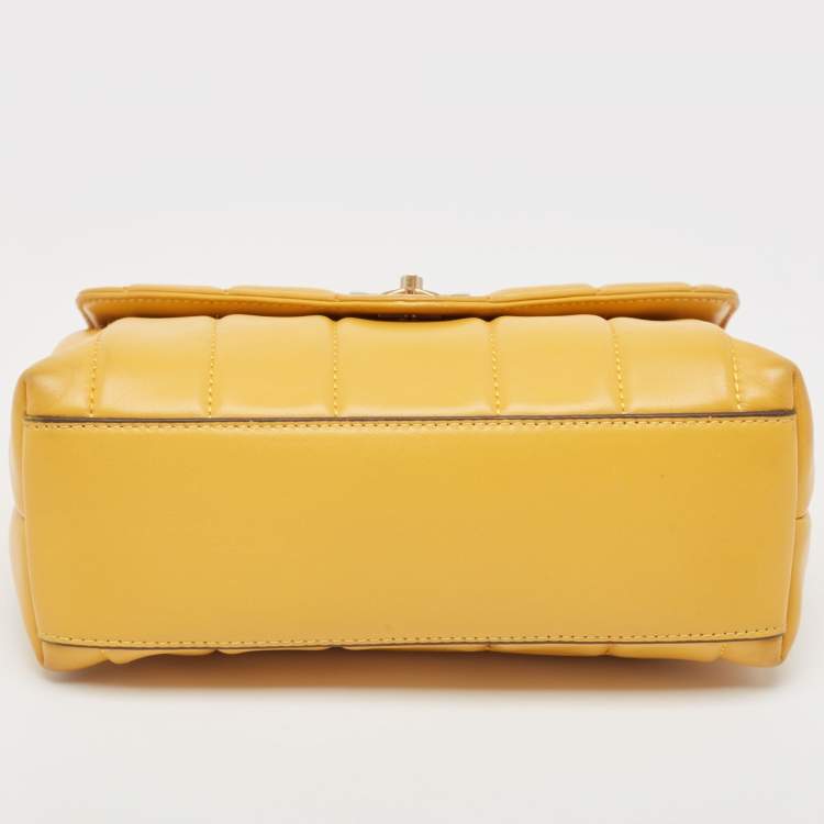 Pre Owned Tory Burch Yellow Quilted Leather Kira Top Handle Bag
