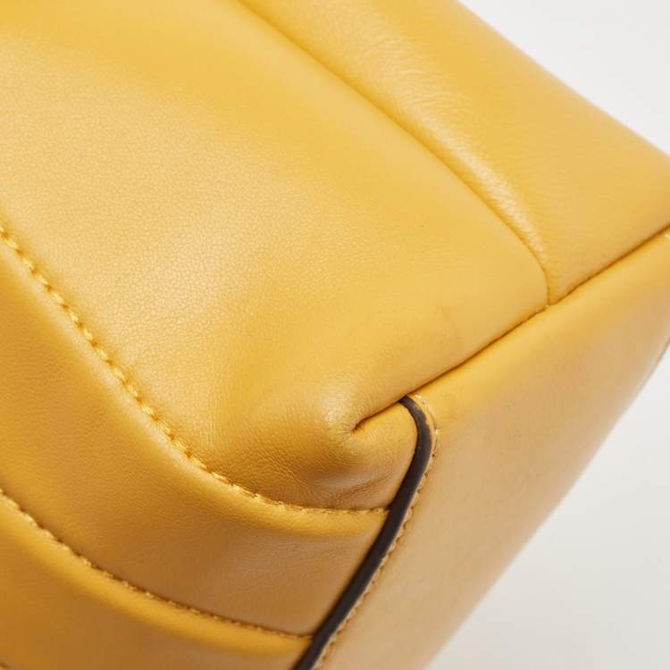 Pre Owned Tory Burch Yellow Quilted Leather Kira Top Handle Bag