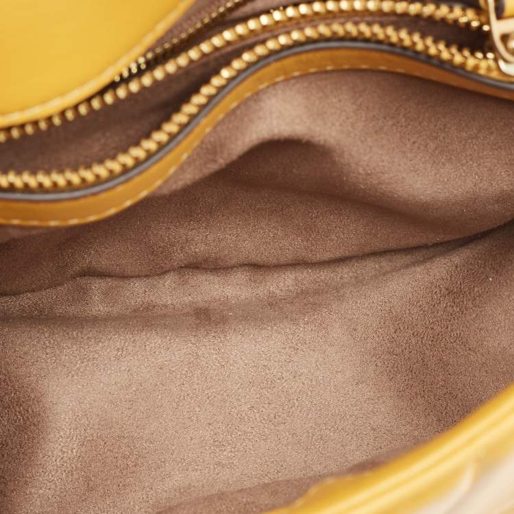 Pre Owned Tory Burch Yellow Quilted Leather Kira Top Handle Bag