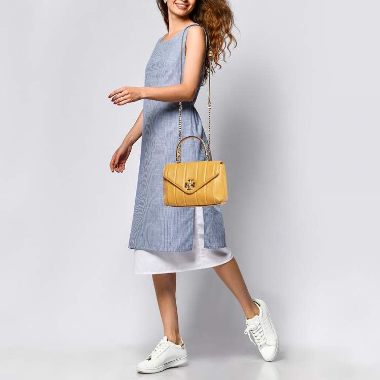 Pre Owned Tory Burch Yellow Quilted Leather Kira Top Handle Bag