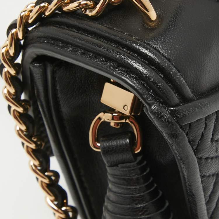 Pre Owned Tory Burch Black Quilted Leather Micro Fleming Crossbody Bag