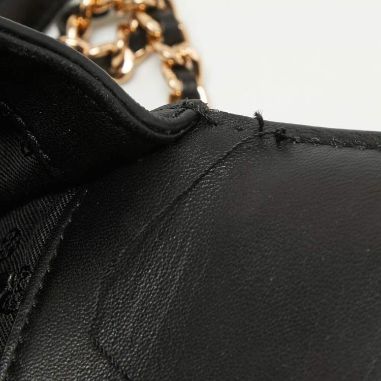 Pre Owned Tory Burch Black Quilted Leather Micro Fleming Crossbody Bag