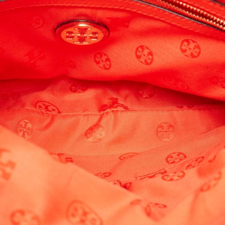 Pre Owned Tory Burch Orange Leather Fold Over Shoulder Bag
